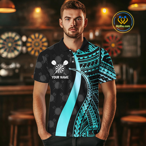 Personalized Black And Turquoise Tribal Dart Shirts For Men Custom Dart Jersey Team Polo & 1/4 Zip TDM4106