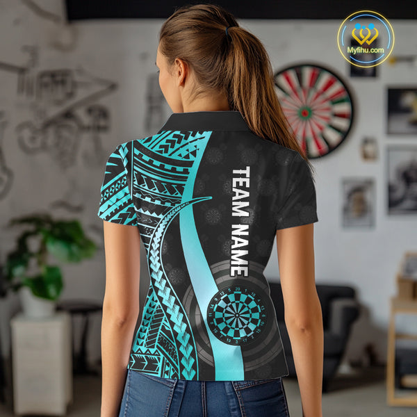 Personalized Black And Turquoise Tribal Dart Shirts For Women Custom Dart Jersey Team Polo & 1/4 Zip TDM4106