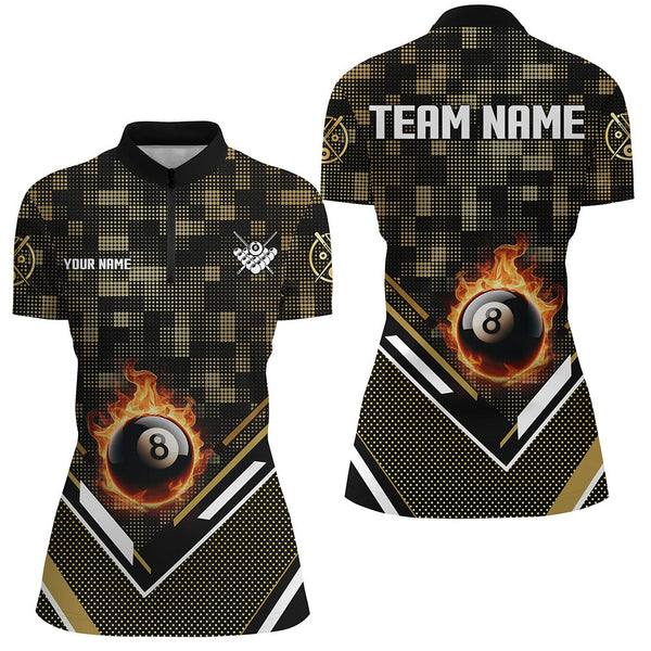 Customized Yellow 8 Ball Fire Tech Camo Pattern Billiard Sport Jerseys For Women Billiard Team Shirts TDM2894