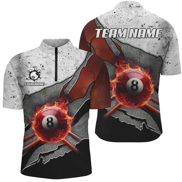 Personalized Grey Grunge Fire 8 Ball Pool  Billiard Men Shirts Custom Billiard Jersey For Pooler TDM1566