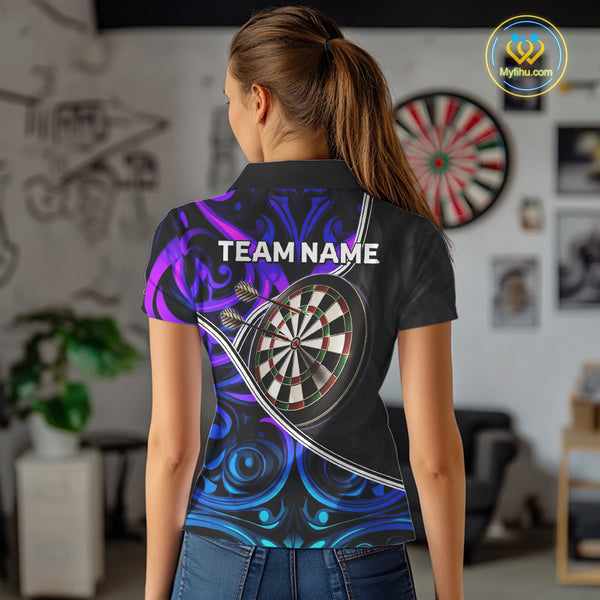 Neon Purple Blue Tribal Pattern Dart Shirts For Women Custom Dart Jerseys Team Polo & Quarter Zip TDM3823