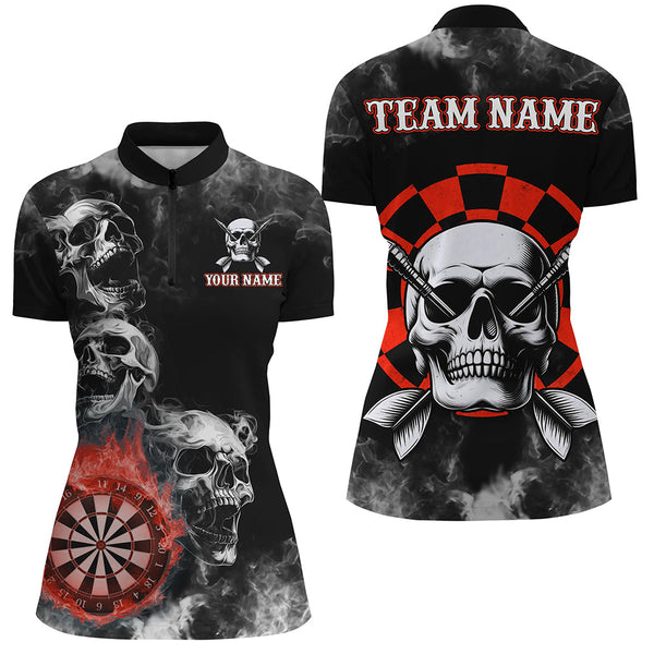 Personalized Red Darts Smoke Skull Women Dart Shirts Custom Darts Board Fire Flame Dart Team Jersey TDM3134