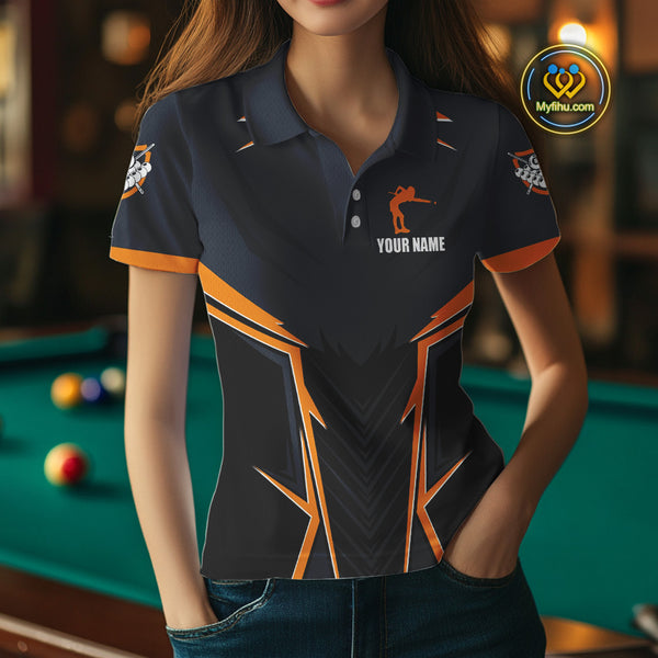 Billiard Jerseys For Women Custom Polo & Quarter-Zip Billiard Team Shirts, 8 Ball Pool Shirt |Orange TDM3829