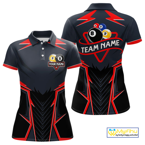Billiard Jerseys For Women Custom Polo & 1/4 Zip Billiard Team Shirt, 8 Ball & 9 Ball Pool Shirt|Red TDM3830
