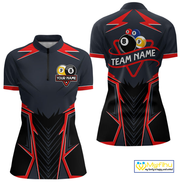 Billiard Jerseys For Women Custom Polo & 1/4 Zip Billiard Team Shirt, 8 Ball & 9 Ball Pool Shirt|Red TDM3830