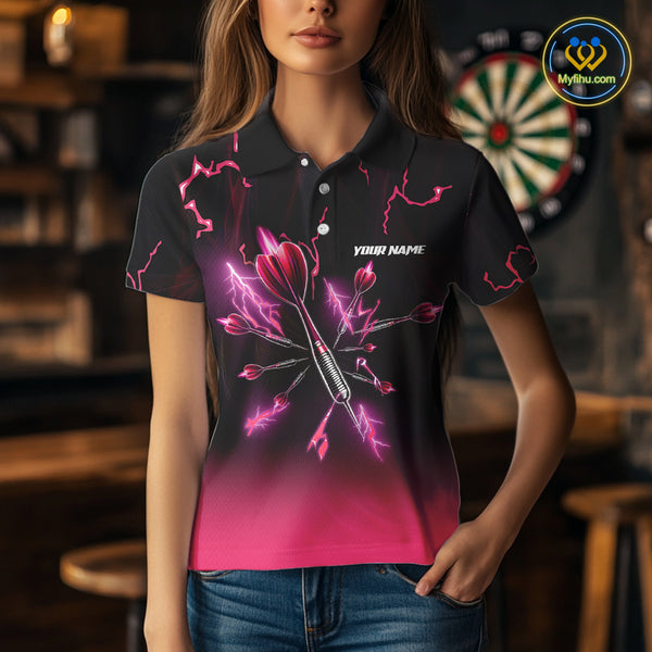 Pink And Black Lightning Arrow Custom Dart Shirts For Women| Darts Team Jersey – Polo & Quarter Zip TDM3965