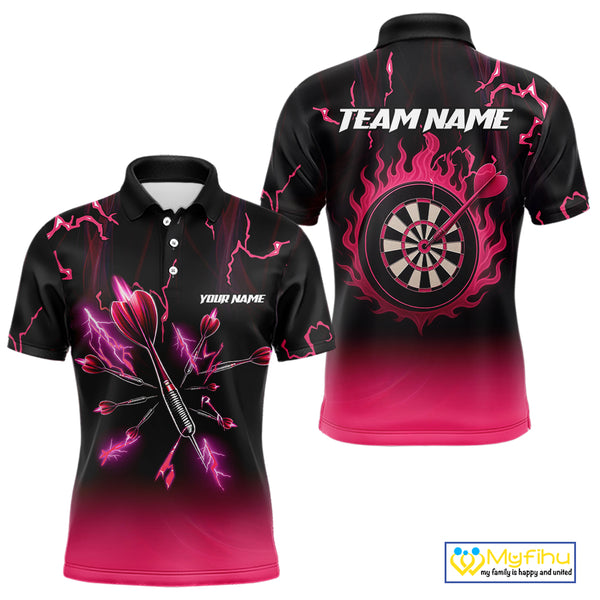 Pink And Black Lightning Arrow Custom Dart Shirts For Men| Darts Team Jersey – Polo & Quarter Zip TDM3965