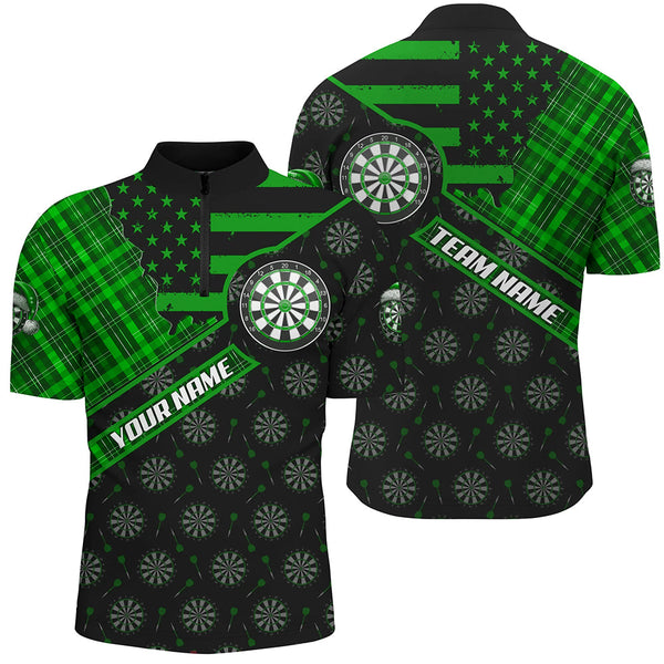Green Darts Christmas American Flag Pattern Custom Dart Shirts For Men Xmas Dart Jerseys Dart Gift TDM3169