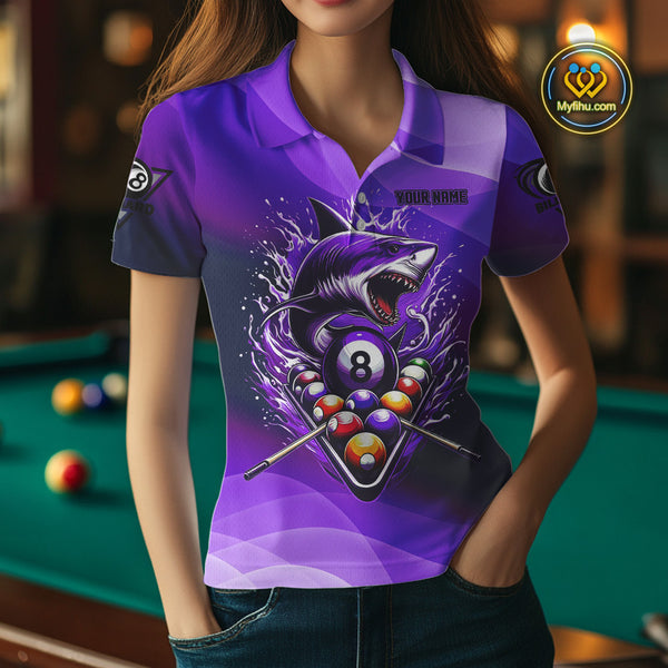 Personalized Purple Pool Ball Shark Billiard Shirts For Women Custom Team League Billiard Jerseys TDM3842