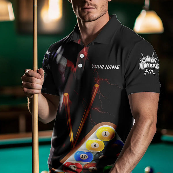 Personalized American Flag 8 Ball Pool Smoke Men Billiard Shirt Patriotic Lightning Billiard Jersey TDM3382