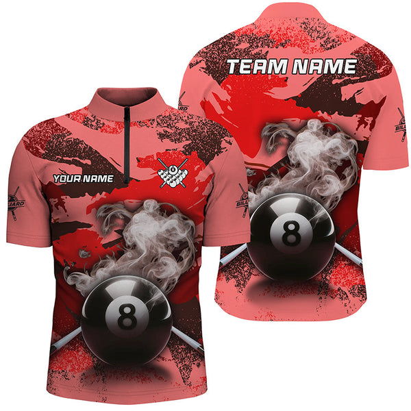 Personalized 8 Ball Pool Smoke Custom Red Camo Men Billiard Shirts, Billiard Snooker Outfits TDM1967