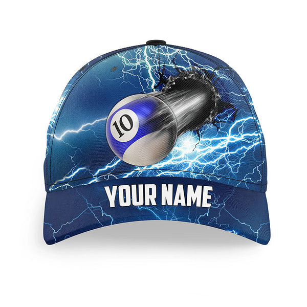 Funny 10 Ball Pool Rush Out Custom Thunder Lightning Blue Billiard Caps, Top Hats Billiard For Pooler TDM1394