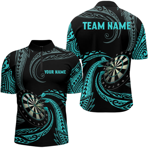Turquoise Tribal Darts Polo & Quarter Zip Shirts Custom Men Darts Shirts Dart Jerseys TDM3186
