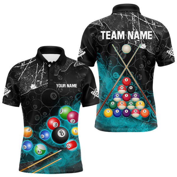Personalized 8 Ball Pattern Smoke Men Billiard Shirts Custom Billiard Ball Pool Jerseys | Turquoise TDM3191