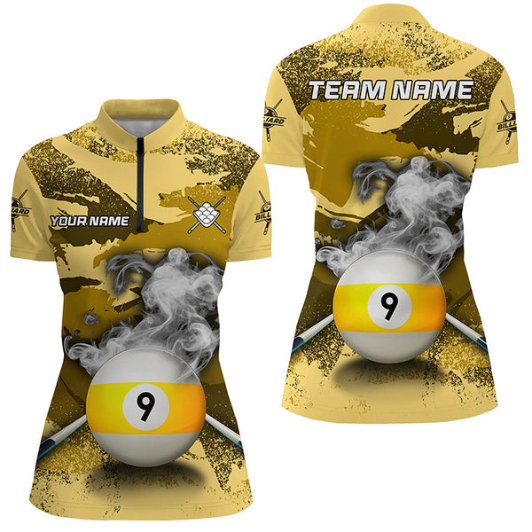 Funny 9 Ball Pool Custom Yellow Camo Women Polo & Quarter-Zip Shirts, Billiard Snooker Outfits TDM2456