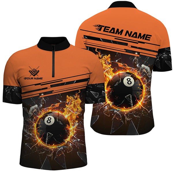 Orange Funny 8 Ball Pool Fire Break Glass Custom Men Billiard Shirt 3D Printed Billiard Team Jersey TDM1804