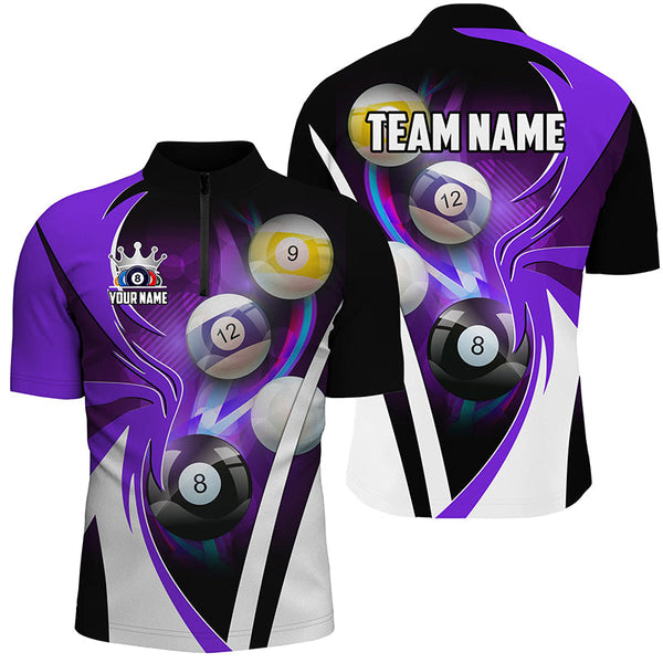 Personalized Billiard Tournament Shirts For Men Custom Team Name Billiard Balls Pool Jersey |Purple TDM2471