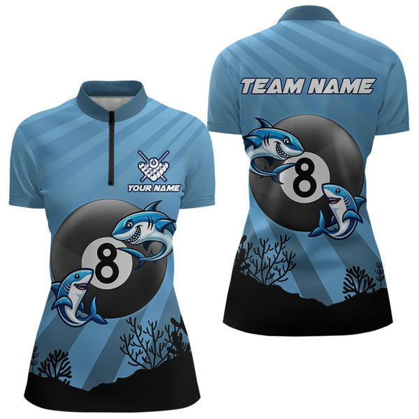 Personalized Shark 8 Ball Pool Blue Women Billiard Shirts Custom Funny Billiard Shirts Pool Jerseys TDM3210