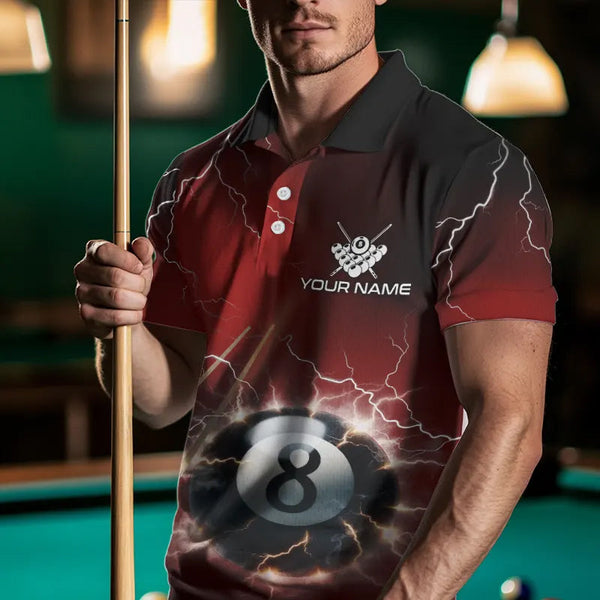 Personalized Red 3D Thunder Lightning 8 Ball Pool Billiard Shirts For Men, Billiard Team Jerseys TDM3548