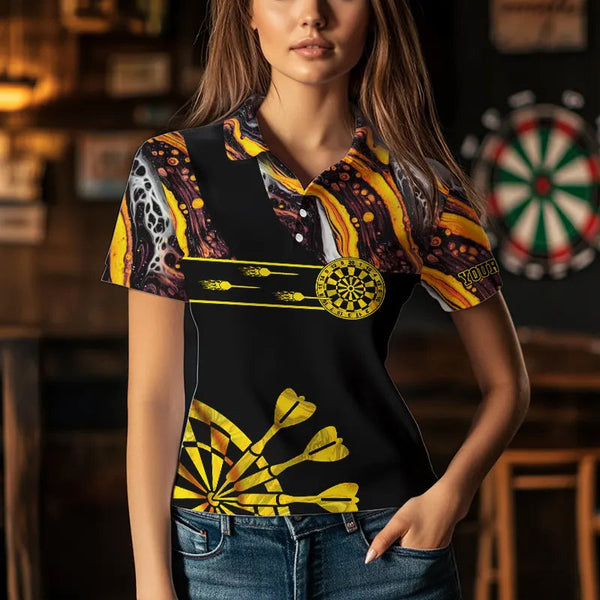 Yellow Golden Darts Tie Dye Polo & Quarter Zip Custom Dart Shirts For Women Glowing Dart Jerseys TDM3709
