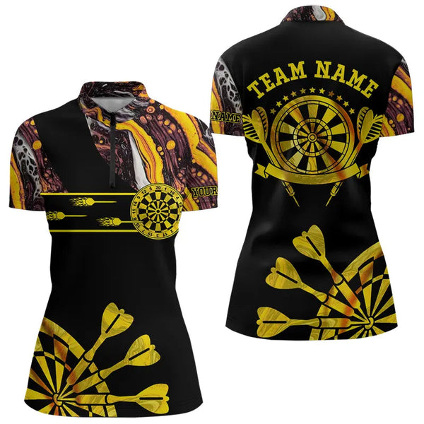Yellow Golden Darts Tie Dye Polo & Quarter Zip Custom Dart Shirts For Women Glowing Dart Jerseys TDM3709