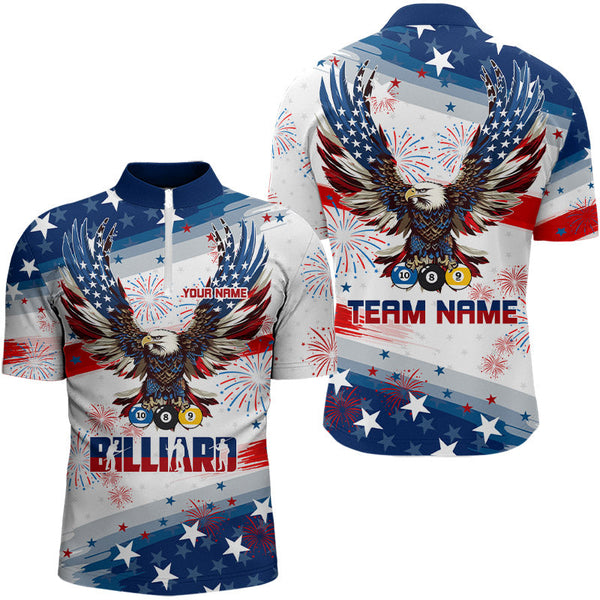 Personalized 8 Ball 9 Ball & 10 Ball American Flag Eagle Billiard Shirt, Pride Men Billiard Jerseys TDM3223