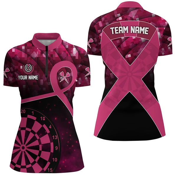 Pink Ribbon Breast Cancer Awareness Darts Shirt For Women Custom Breast Cancer Shirts For Darts Lover TDM2507