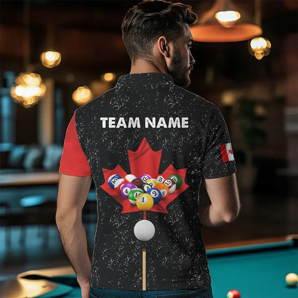 Custom Black Grunge Canada Flag 8 Ball & 9 Ball Billiard Shirts For Men, Patriotic Billiard Jerseys TDM3434