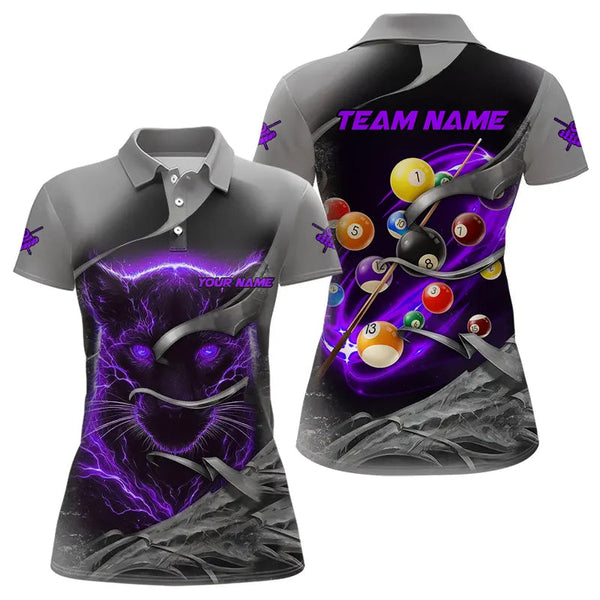 Personalized Panther Lightning 3D Billiard Balls Pool Shirts For Women, Billiard League Jersey|Purple TDM3737