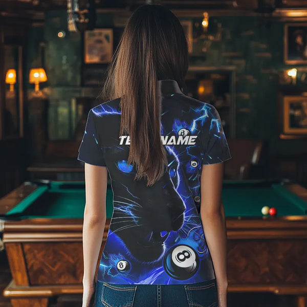 Personalized Blue 8 Ball Pool Panther 3D Billiard Shirts For Women, Team League Billiard Jerseys TDM3738