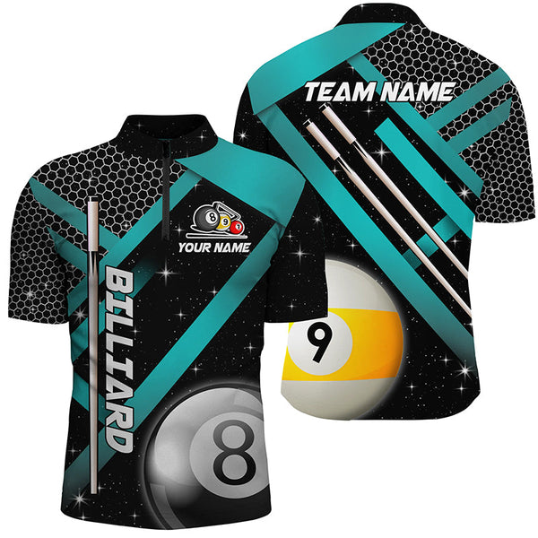 Black Jerseys Billiard 8 Ball & 9 Ball Men Pool Shirts Custom Unique Billiard Uniform |Turquoise TDM2037
