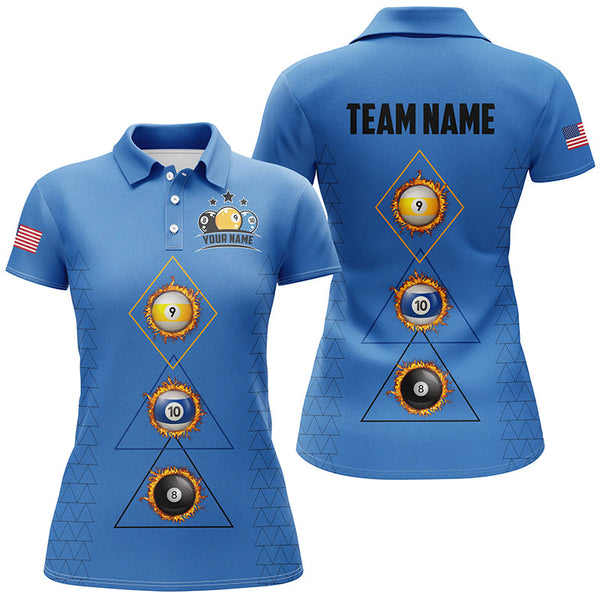 Customized Billiard 8 Ball 9 & Ball 10 Ball Shirts For Women, Unique Team Jersey Blue Billiard Shirt TDM2254