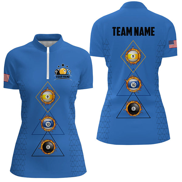 Customized Billiard 8 Ball 9 & Ball 10 Ball Shirts For Women, Unique Team Jersey Blue Billiard Shirt TDM2254
