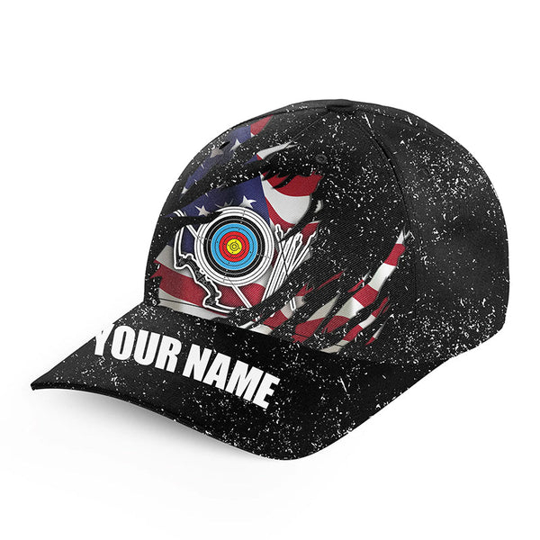 Personalized Black Grunge American Flag Archery Cap Hats Custom 3D Archery Baseball Cap For Archer TDM3241