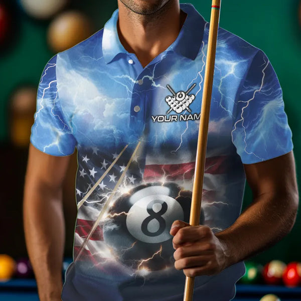 American Flag Thunder Lightning 8 Ball Pool Billiard Shirts For Men Customized Billiard Team Jersey TDM3756