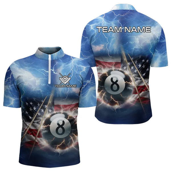 American Flag Thunder Lightning 8 Ball Pool Billiard Shirts For Men Customized Billiard Team Jersey TDM3756