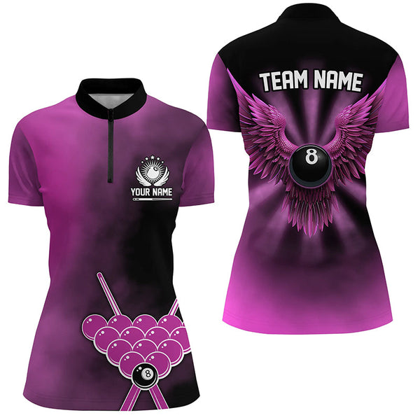 Personalized Pink Billiard 8 Ball Wings Custom Women Billiard Shirts, 8 Ball Pool Pink Jerseys TDM1843
