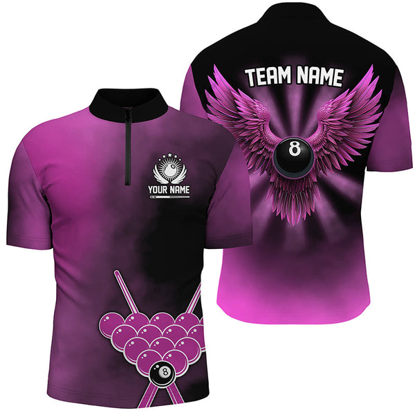 Personalized Pink Billiard 8 Ball Wings Custom Men Billiard Shirts, 8 Ball Pool Pink Jerseys TDM1843