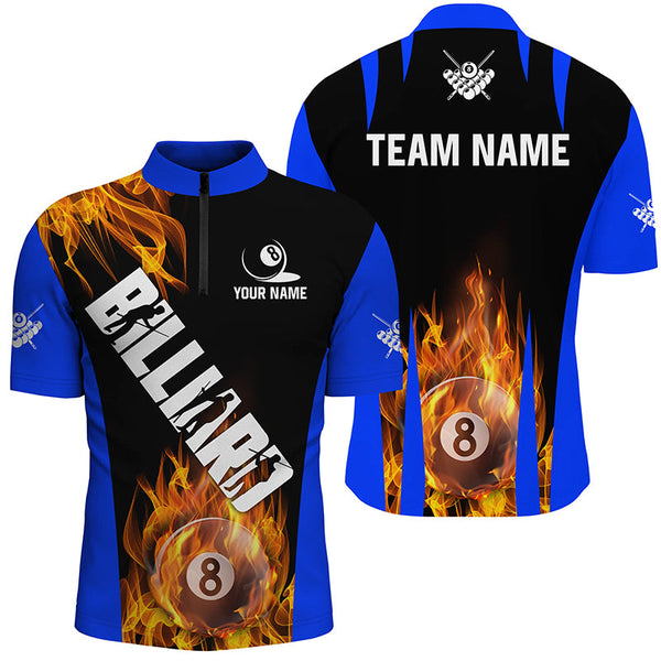 Personalized Flame 8 Ball Pool Fire Billiard Shirts For Men Custom Blue And Black Billiard Jerseys TDM2058