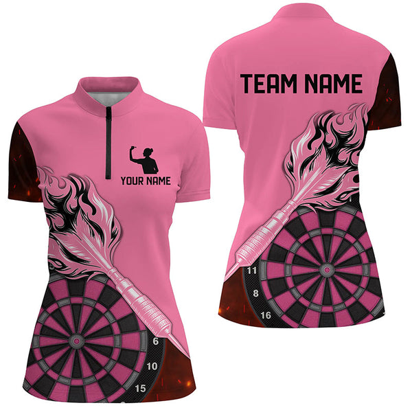 Custom Pink Darts Jerseys For Women Personalized Flame Arrow Darts Polo & Quarter Zip Shirts For Team TDM2530