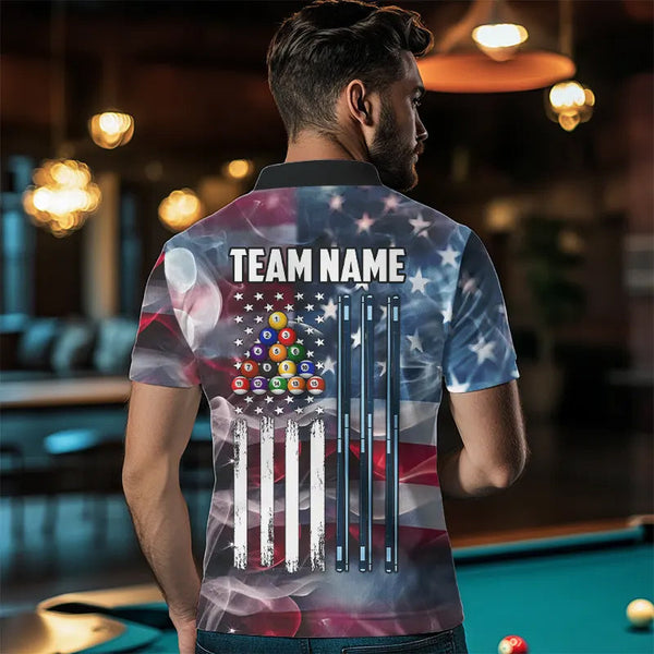 Personalized Smoke USA 8 Ball Pool Billiard Shirts For Men, Patriotic American Team Billiard Jersey TDM3602