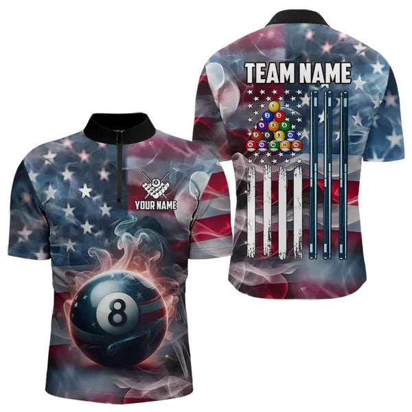 Personalized Smoke USA 8 Ball Pool Billiard Shirts For Men, Patriotic American Team Billiard Jersey TDM3602