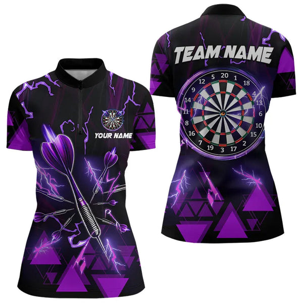 Purple Darts Arrow Thunder Lightning Dart Shirts For Women Custom Dart Team Jerseys Polo & 1/4 Zip TDM3764