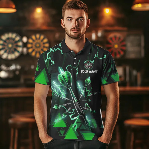 Green Darts Arrow Thunder Lightning Dart Shirts For Men Custom Dart Team Jerseys Polo & 1/4 Zip TDM3766