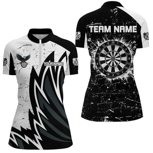 Custom Grunge Black White Dartboard Women Darts Shirts Custom Unique Darts Team Jerseys TDM1640