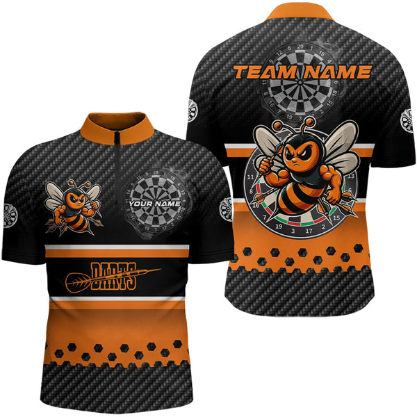 Black Orange Darts Bee Custom Name Darts Shirts For Men, Funny Darts Apparel, Best Darts Gifts TDM3263