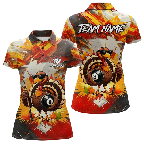 Personalized Funny Turkey 8 Ball Billiard Shirt For Women Custom Thanksgiving Pool Team Jersey TDM5049