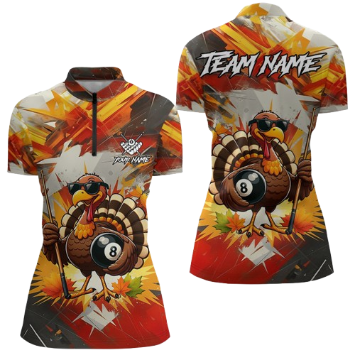 Personalized Funny Turkey 8 Ball Billiard Shirt For Women Custom Thanksgiving Pool Team Jersey TDM5049