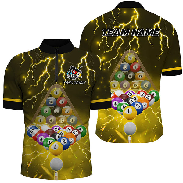 Thunder Lightning Storm Custom 3D Billiard Shirts For Men, Billiard Balls Team Jerseys | Yellow TDM3047
