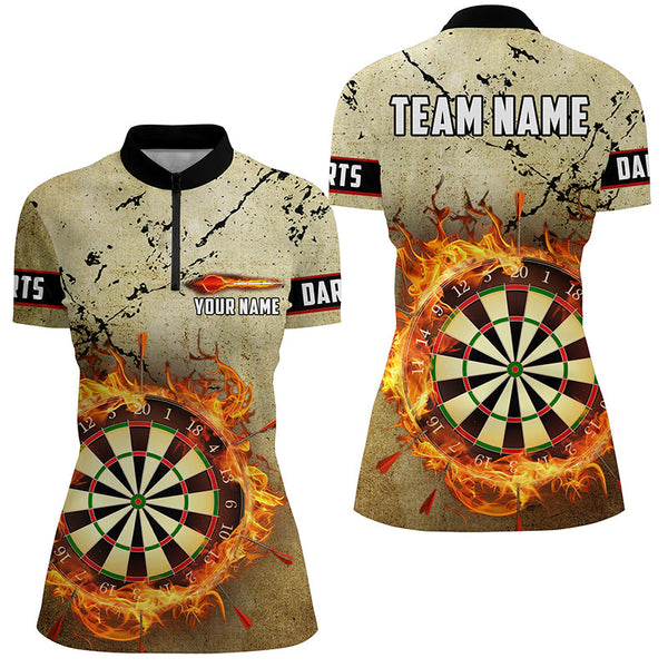 Fire Flame Darts Board Grunge Women Darts Polo & Quarter-Zip Shirts Custom Retro Darts Jersey Shirts TDM1668